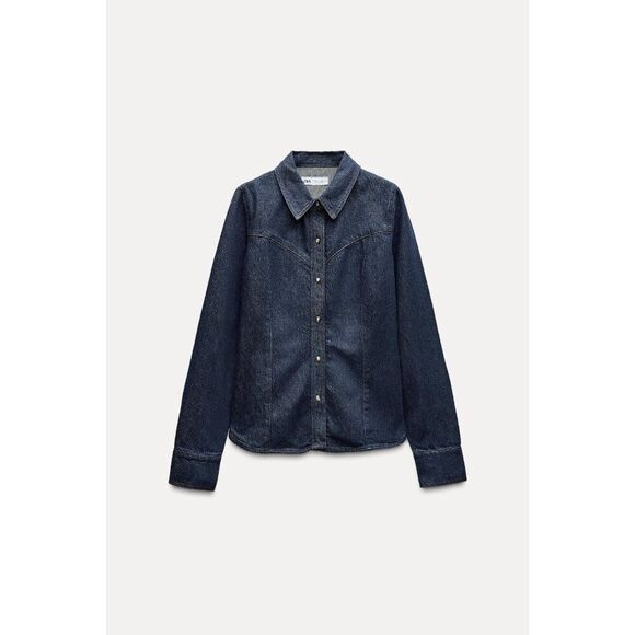 Zara Womens Button Shirt Top XXL Blue Denim Snap Closure Western 1300/965 NWOT - Picture 1 of 11